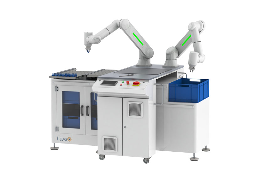 Individueller Cobot Arbeitsplatz mit zwei Armen.