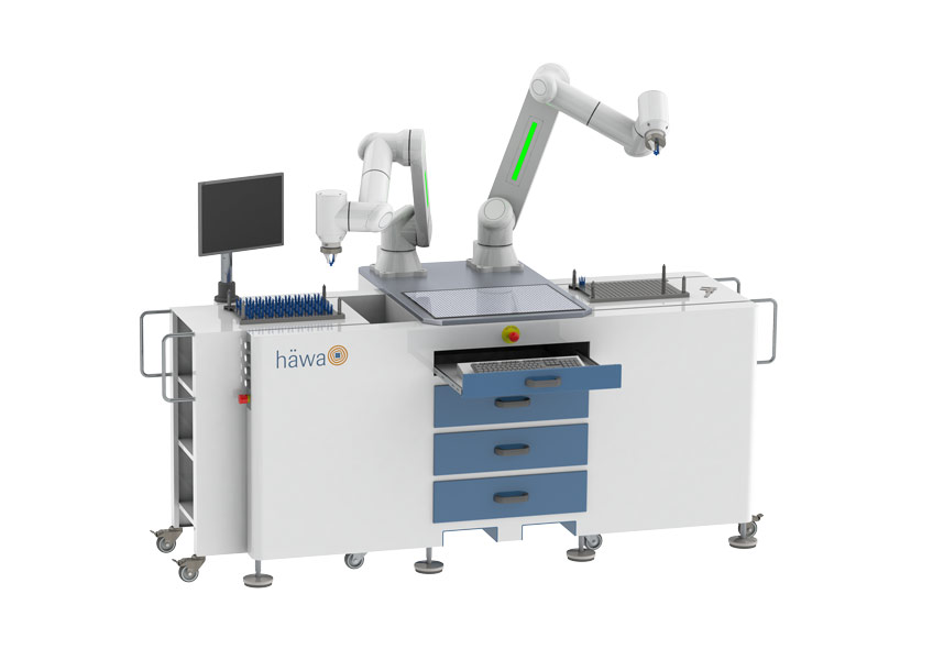 Individueller Cobot-Arbeitsplatz mit zwei Armen.